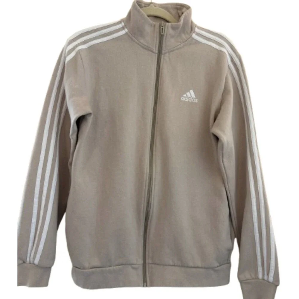 Adidas Men's XL Beige Tracksuit Set Jacket & Joggers Cotton Blend Zip Logo